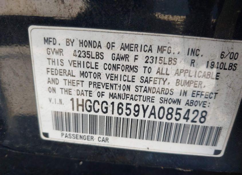 Photo 9 of 2000 Honda Accord 3.0 EX (VIN 1HGCG1659YA085428)