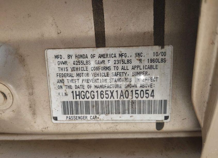 Photo 9 of 2001 Honda Accord 3.0 EX (VIN 1HGCG165X1A015054)