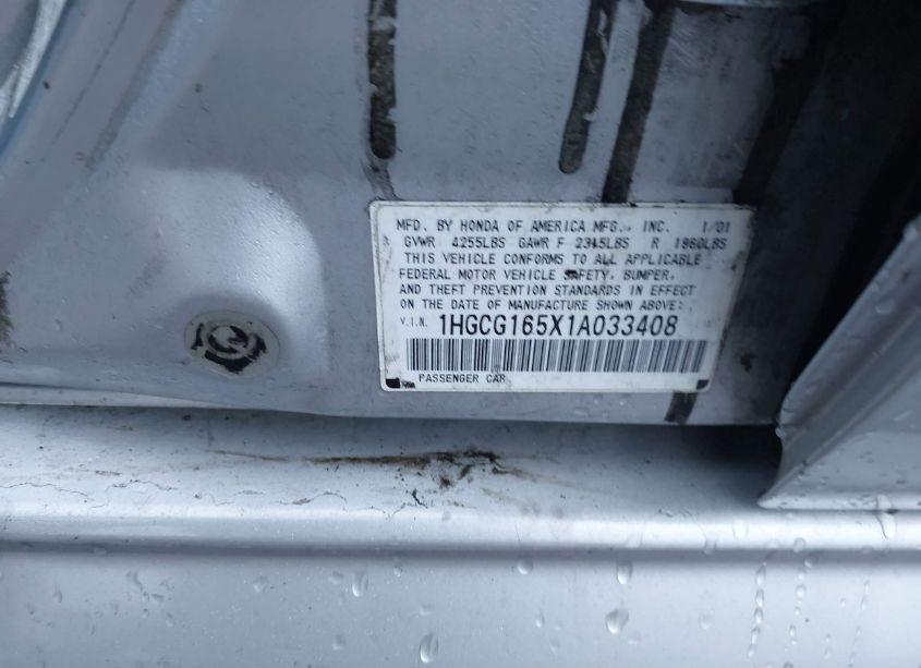 Photo 9 of 2001 Honda Accord 3.0 EX (VIN 1HGCG165X1A033408)