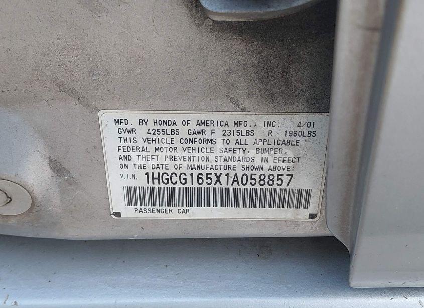 Photo 9 of 2001 Honda Accord 3.0 EX (VIN 1HGCG165X1A058857)