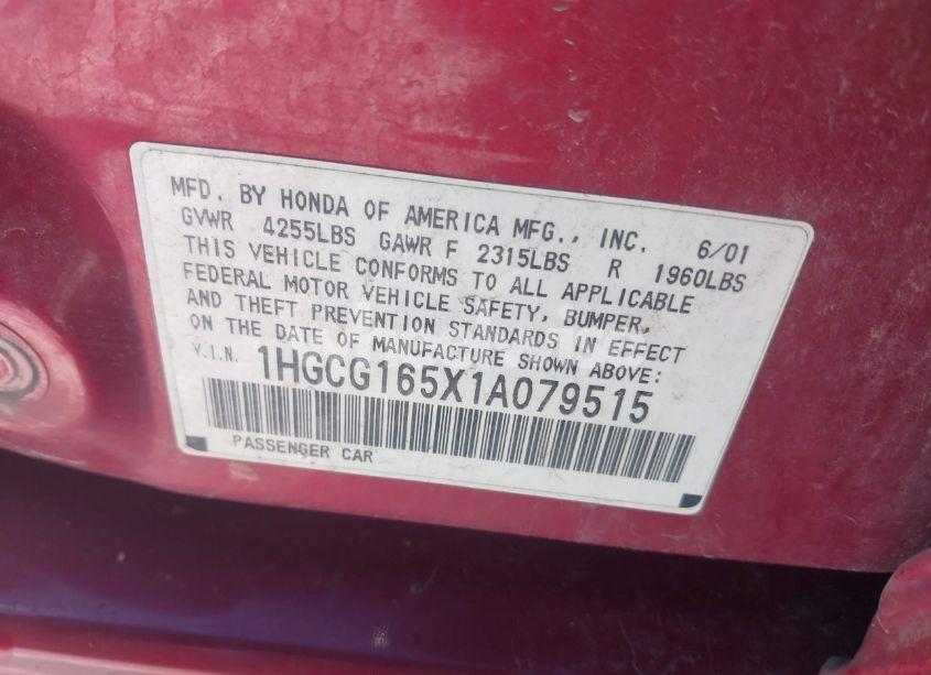Photo 9 of 2001 Honda Accord 3.0 EX (VIN 1HGCG165X1A079515)