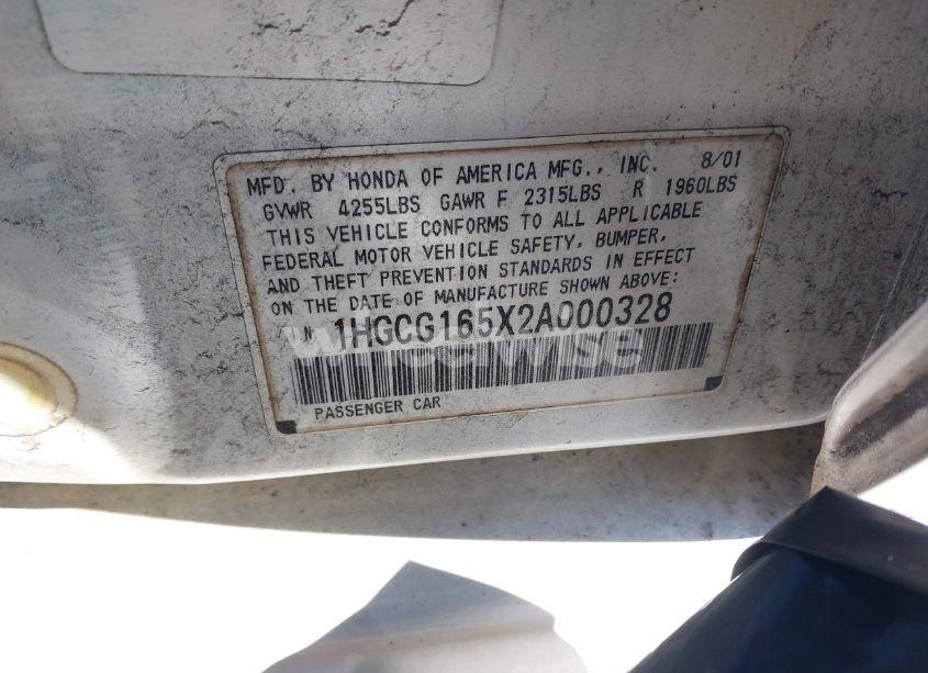 Photo 9 of 2002 Honda Accord 3.0 EX (VIN 1HGCG165X2A000328)