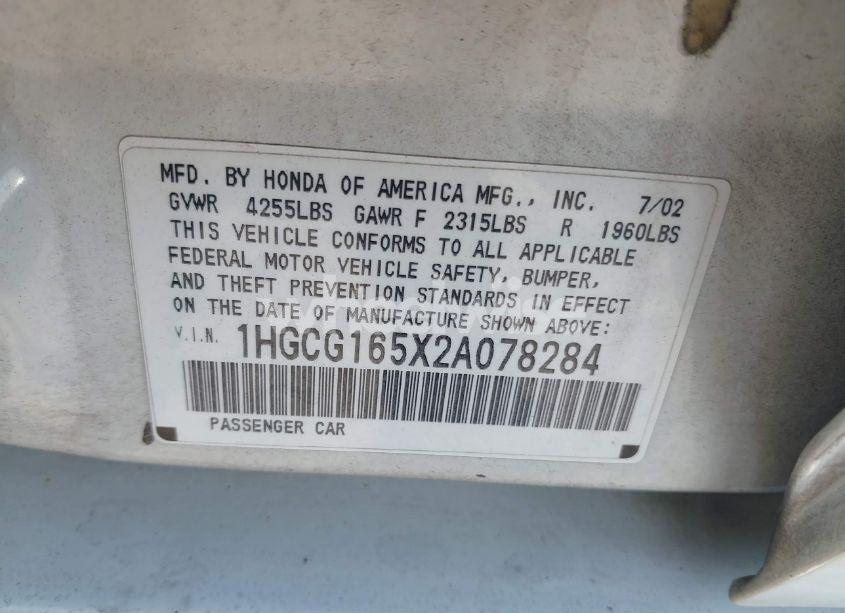 Photo 9 of 2002 Honda Accord 3.0 EX (VIN 1HGCG165X2A078284)