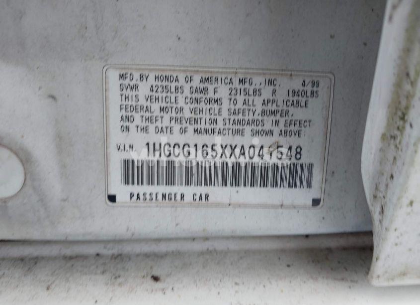 Photo 9 of 1999 Honda Accord EX V6 (VIN 1HGCG165XXA041548)