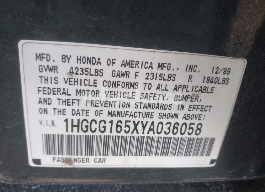 Photo 9 of 2000 Honda Accord 3.0 EX (VIN 1HGCG165XYA036058)
