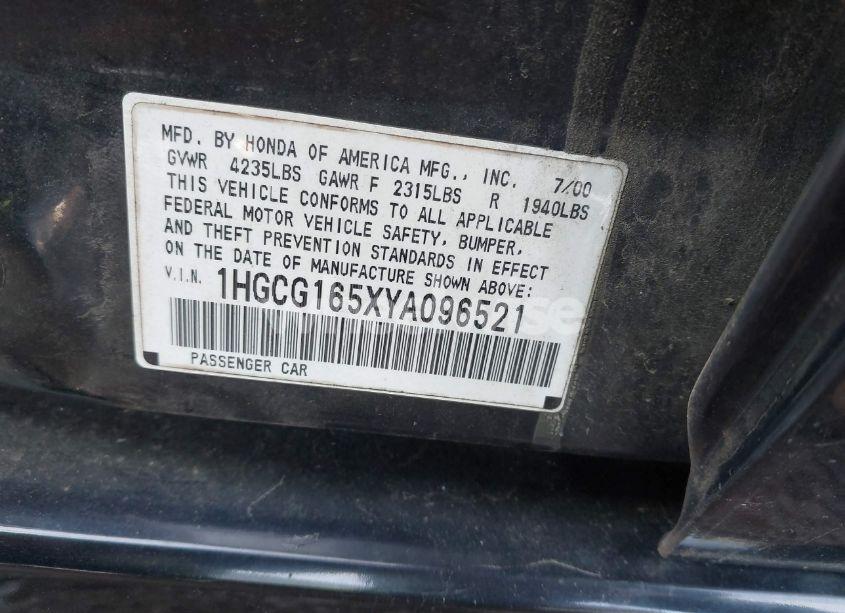 Photo 9 of 2000 Honda Accord 3.0 EX (VIN 1HGCG165XYA096521)