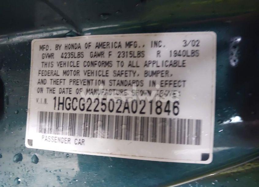 Photo 9 of 2002 Honda Accord 3.0 EX (VIN 1HGCG22502A021846)