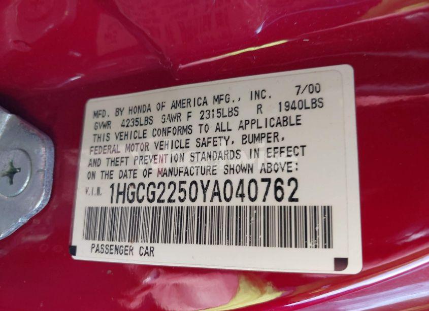 Photo 9 of 2000 Honda Accord 3.0 EX (VIN 1HGCG2250YA040762)