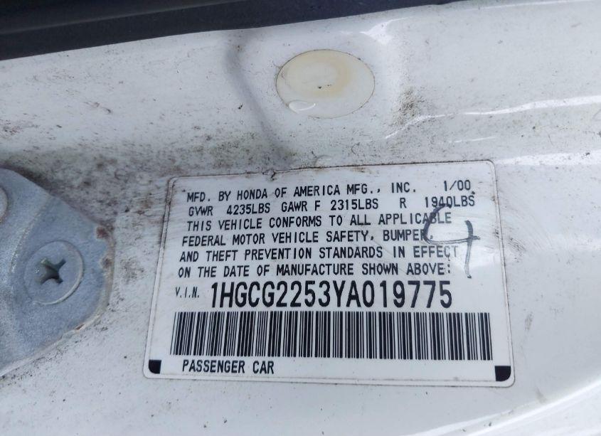 Photo 9 of 2000 Honda Accord 3.0 EX (VIN 1HGCG2253YA019775)