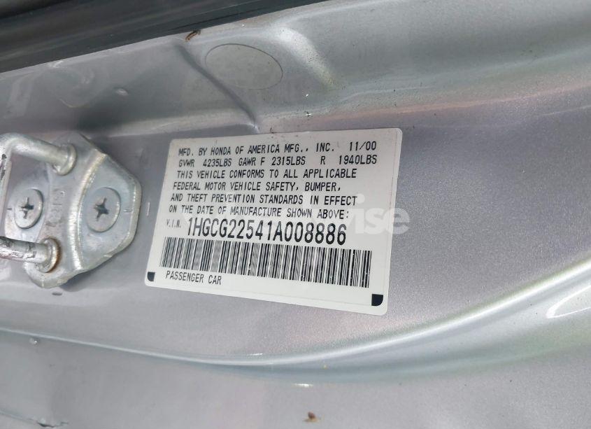Photo 9 of 2001 Honda Accord 3.0 EX (VIN 1HGCG22541A008886)