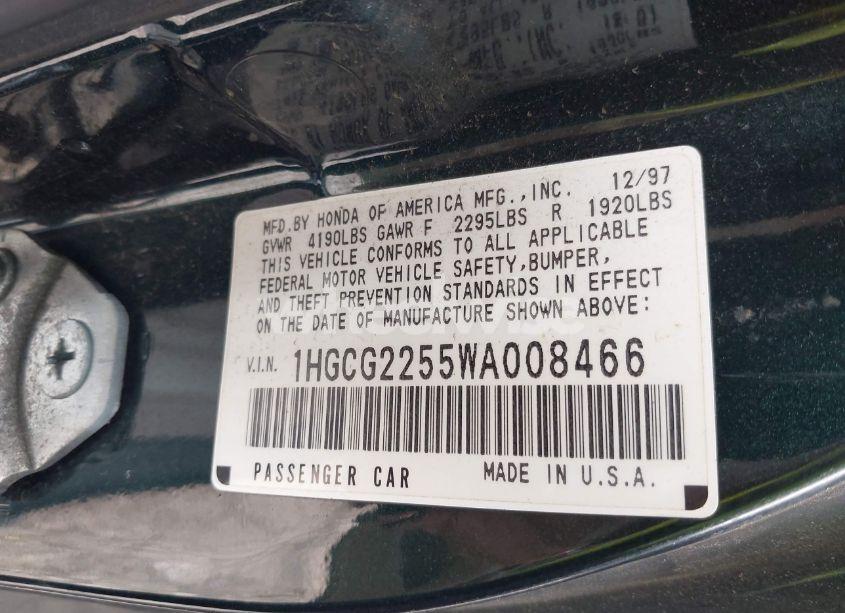 Photo 9 of 1998 Honda Accord EX (VIN 1HGCG2255WA008466)