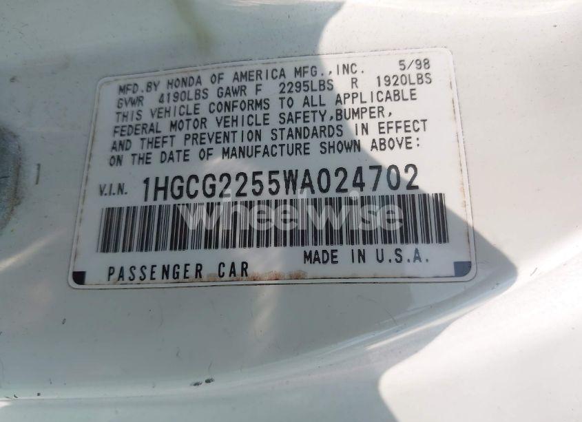 Photo 9 of 1998 Honda Accord EX V6 (VIN 1HGCG2255WA024702)