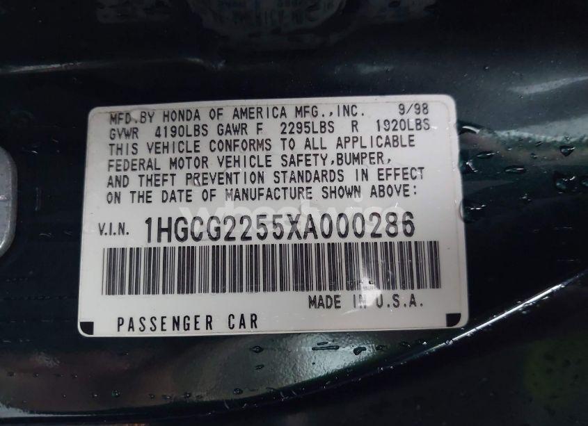 Photo 9 of 1999 Honda Accord EX V6 (VIN 1HGCG2255XA000286)