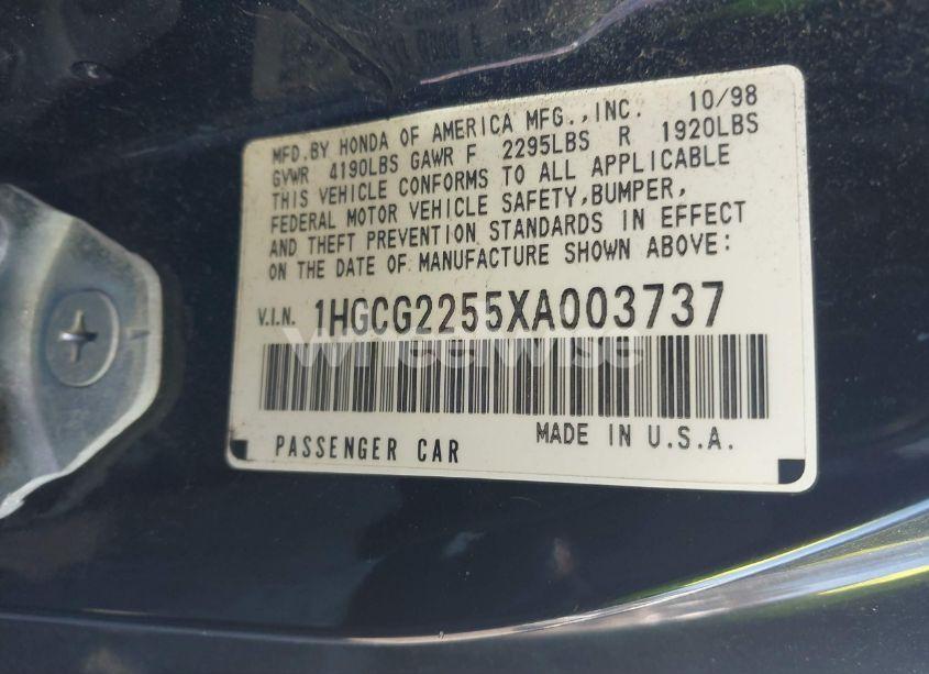 Photo 9 of 1999 Honda Accord EX V6 (VIN 1HGCG2255XA003737)