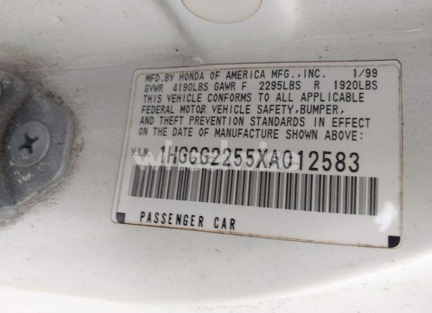 Photo 9 of 1999 Honda Accord EX V6 (VIN 1HGCG2255XA012583)