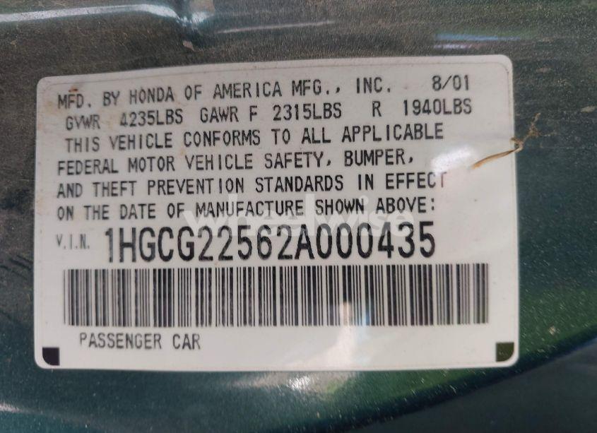 Photo 9 of 2002 Honda Accord 3.0 EX (VIN 1HGCG22562A000435)
