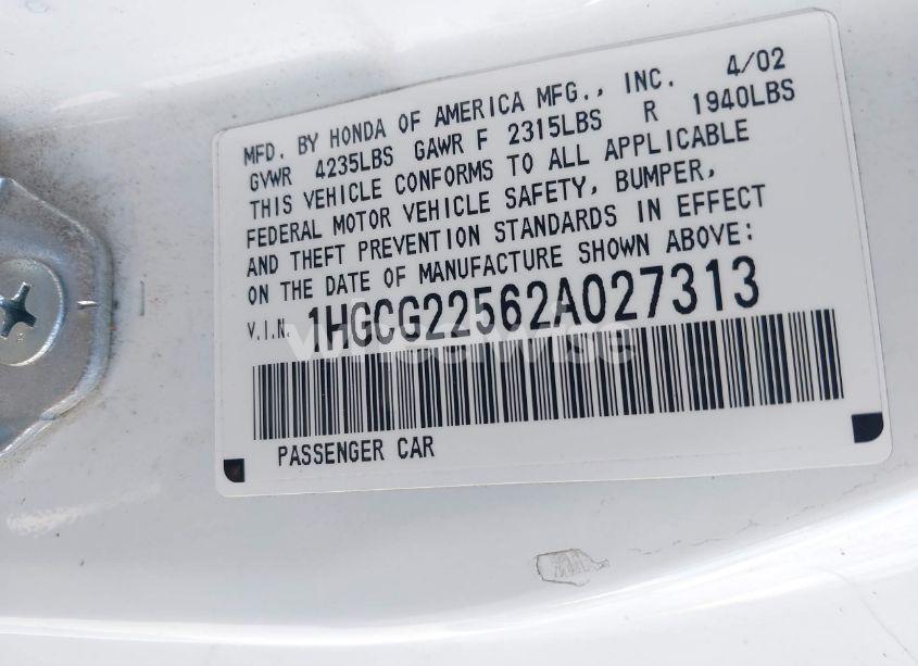 Photo 9 of 2002 Honda Accord 3.0 EX (VIN 1HGCG22562A027313)