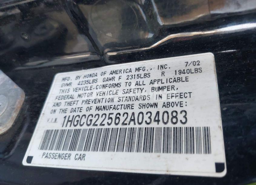 Photo 9 of 2002 Honda Accord 3.0 EX (VIN 1HGCG22562A034083)
