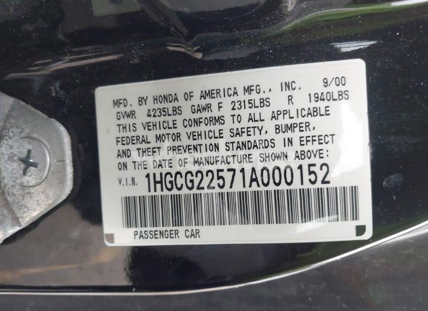 Photo 9 of 2001 Honda Accord 3.0 EX (VIN 1HGCG22571A000152)