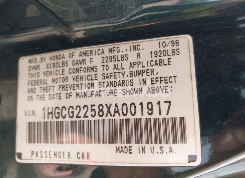 Photo 9 of 1999 Honda Accord EX V6 (VIN 1HGCG2258XA001917)