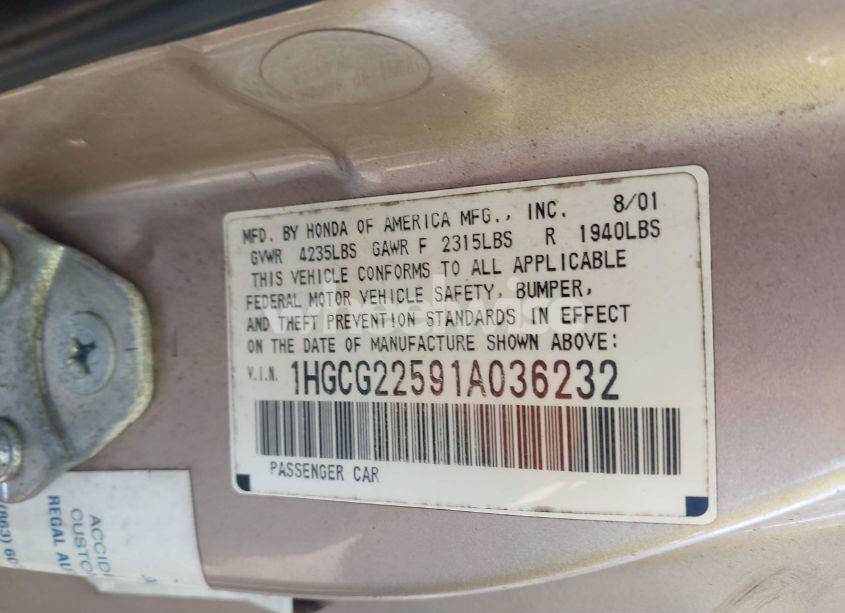 Photo 9 of 2001 Honda Accord 3.0 EX (VIN 1HGCG22591A036232)