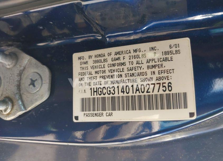 Photo 9 of 2001 Honda Accord 2.3 LX (VIN 1HGCG31401A027756)