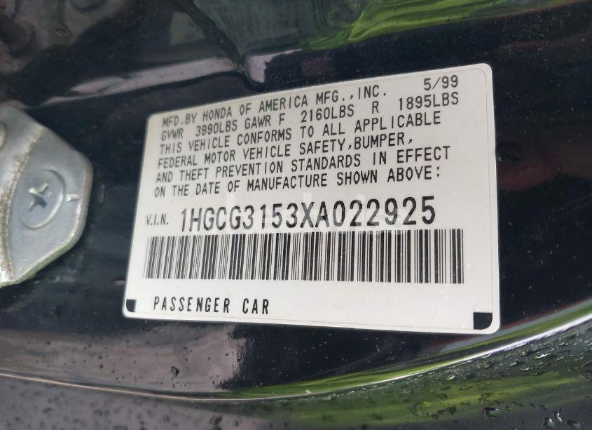 Photo 9 of 1999 Honda Accord EX (VIN 1HGCG3153XA022925)