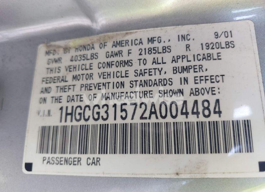 Photo 9 of 2002 Honda Accord 2.3 EX (VIN 1HGCG31572A004484)