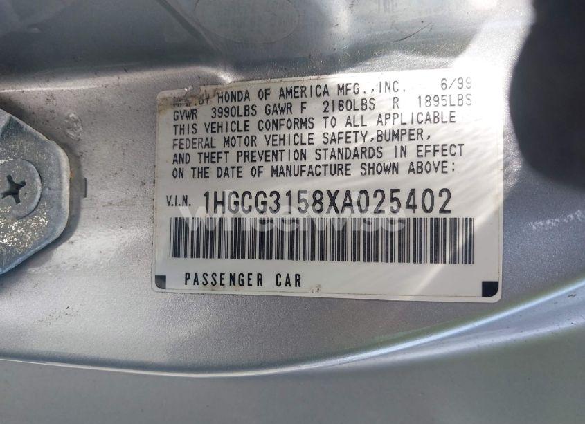 Photo 9 of 1999 Honda Accord EX (VIN 1HGCG3158XA025402)