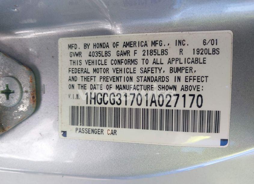 Photo 9 of 2001 Honda Accord 2.3 EX (VIN 1HGCG31701A027170)