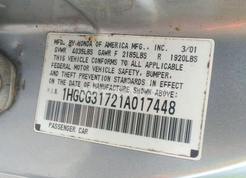 Photo 9 of 2001 Honda Accord 2.3 EX (VIN 1HGCG31721A017448)