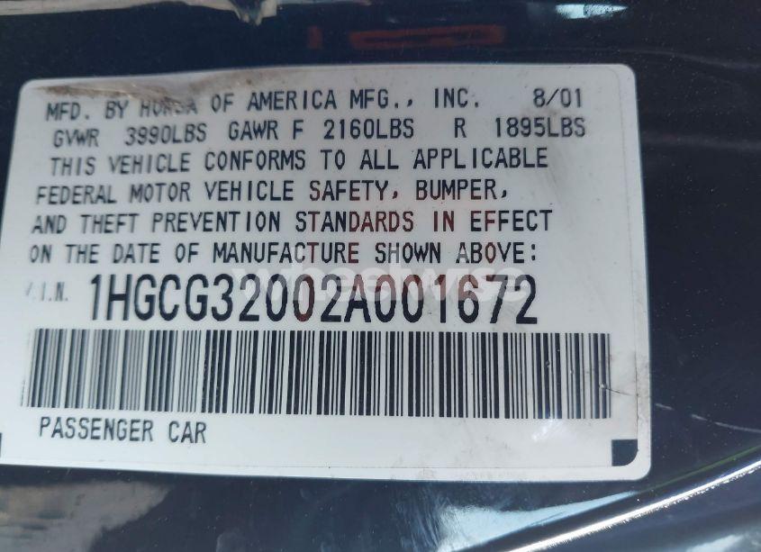 Photo 9 of 2002 Honda Accord 2.3 SE (VIN 1HGCG32002A001672)