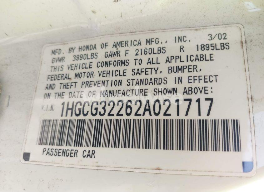 Photo 9 of 2002 Honda Accord 2.3 SE (VIN 1HGCG32262A021717)