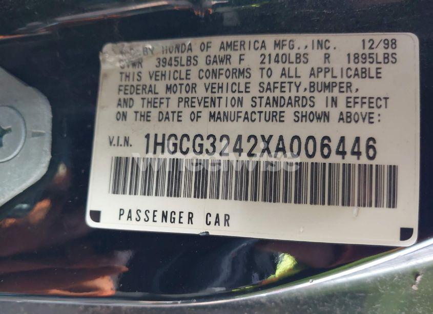 Photo 9 of 1999 Honda Accord LX (VIN 1HGCG3242XA006446)