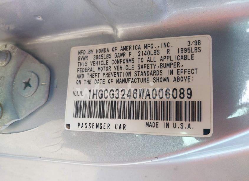 Photo 9 of 1998 Honda Accord LX (VIN 1HGCG3246WA006089)