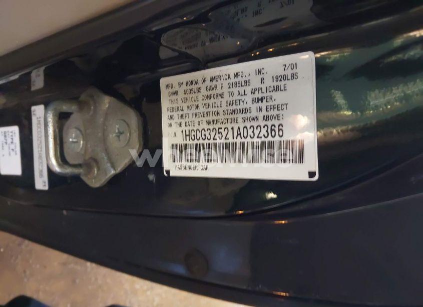 Photo 9 of 2001 Honda Accord 2.3 EX (VIN 1HGCG32521A032366)