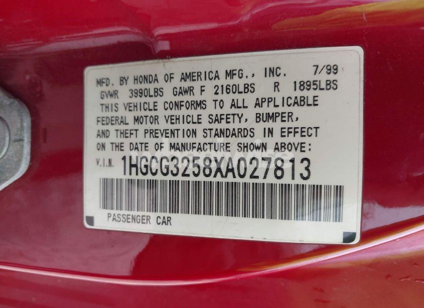 Photo 9 of 1999 Honda Accord CPE EX (VIN 1HGCG3258XA027813)