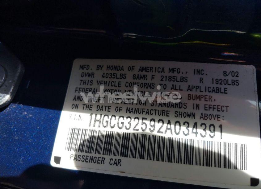 Photo 9 of 2002 Honda Accord 2.3 EX (VIN 1HGCG32592A034391)