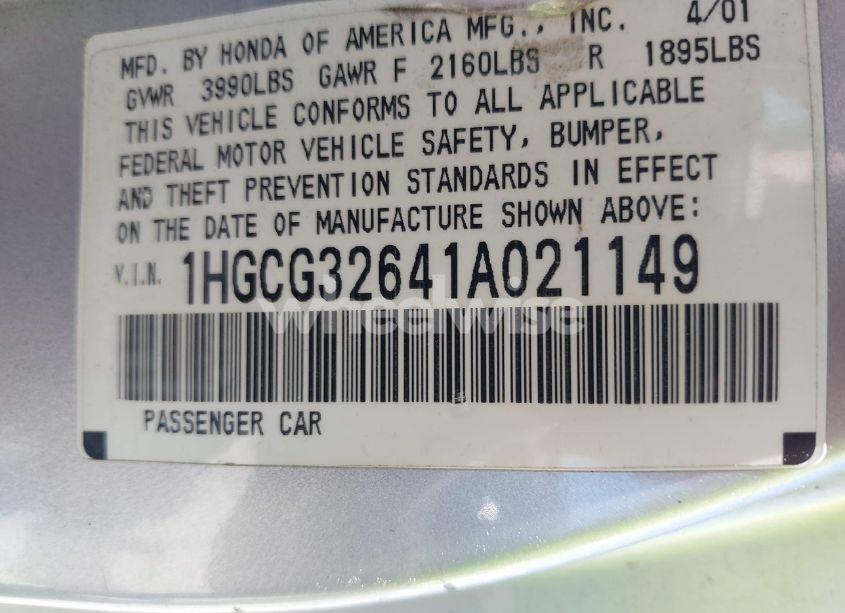Photo 9 of 2001 Honda Accord 2.3 LX (VIN 1HGCG32641A021149)