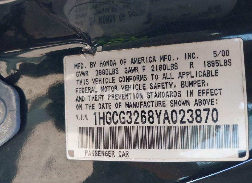 Photo 9 of 2000 Honda Accord 2.3 LX (VIN 1HGCG3268YA023870)