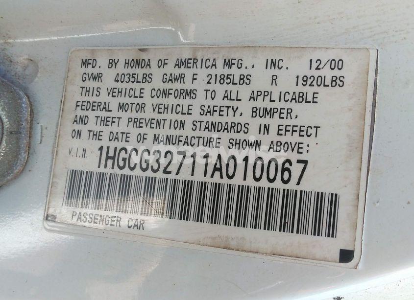 Photo 9 of 2001 Honda Accord 2.3 EX (VIN 1HGCG32711A010067)