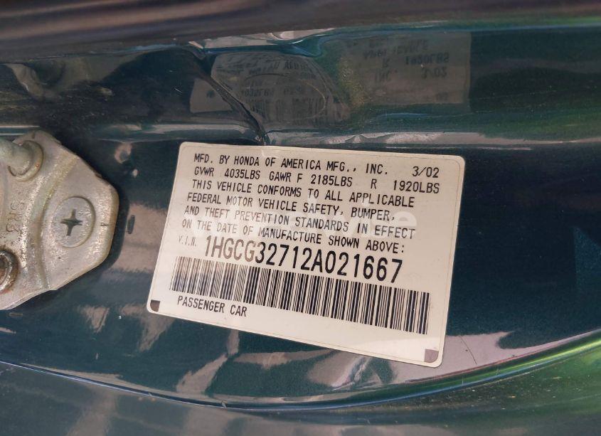 Photo 9 of 2002 Honda Accord 2.3 EX (VIN 1HGCG32712A021667)