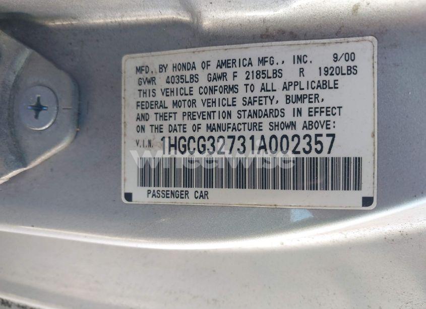 Photo 9 of 2001 Honda Accord 2.3 EX (VIN 1HGCG32731A002357)