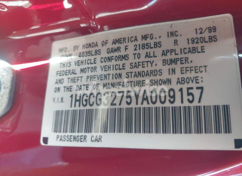 Photo 9 of 2000 Honda Accord EX (VIN 1HGCG3275YA009157)