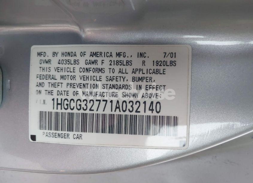 Photo 9 of 2001 Honda Accord 2.3 EX (VIN 1HGCG32771A032140)
