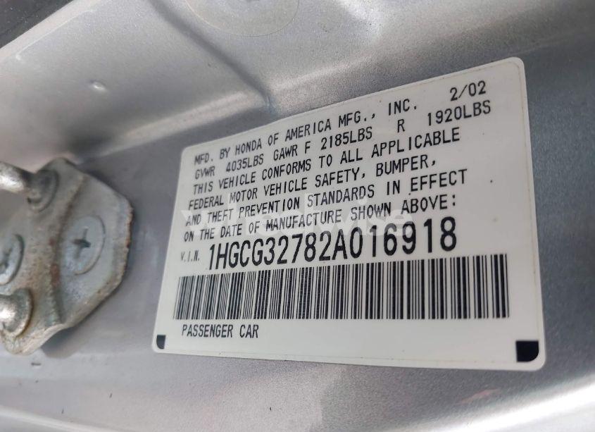 Photo 9 of 2002 Honda Accord 2.3 EX (VIN 1HGCG32782A016918)