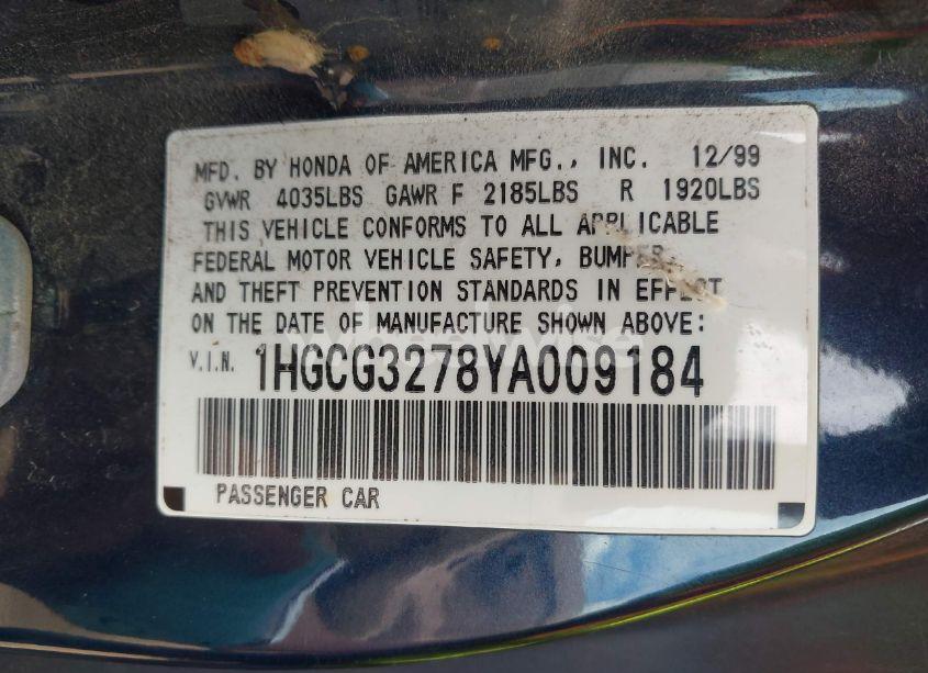 Photo 9 of 2000 Honda Accord 2.3 EX (VIN 1HGCG3278YA009184)
