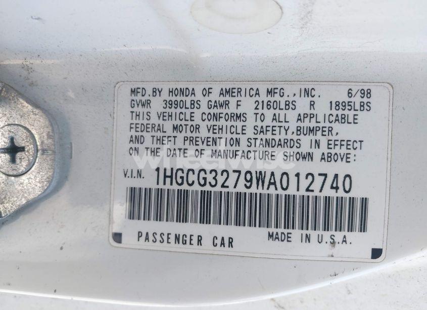 Photo 9 of 1998 Honda Accord EX (VIN 1HGCG3279WA012740)