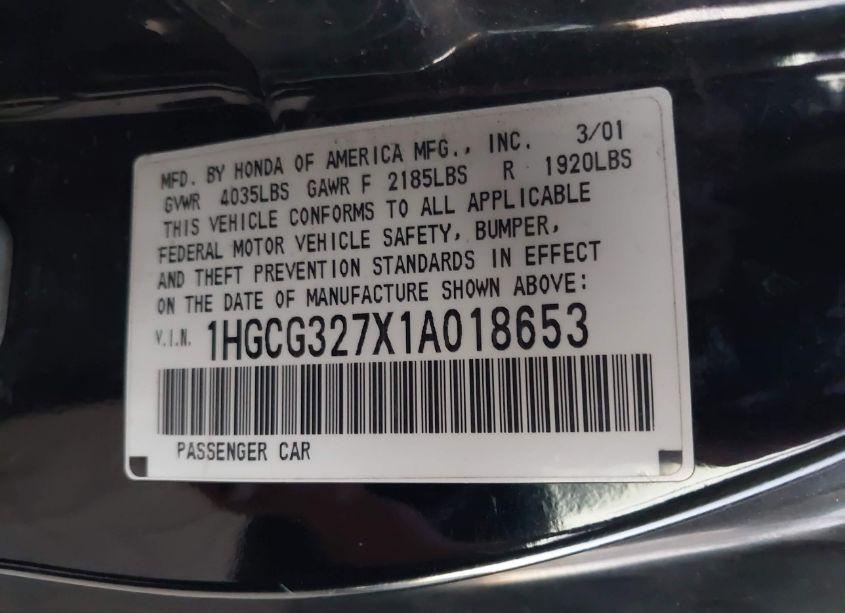 Photo 9 of 2001 Honda Accord 2.3 EX (VIN 1HGCG327X1A018653)