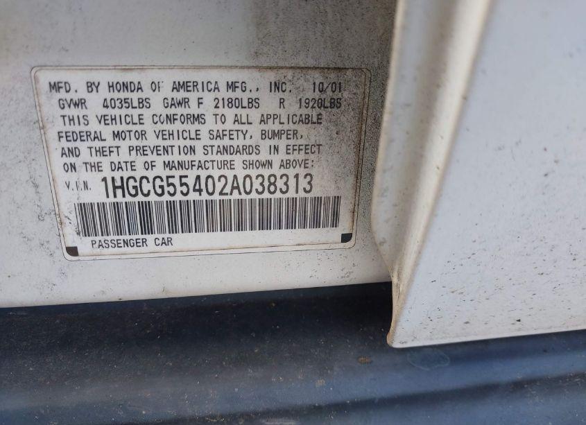 Photo 9 of 2002 Honda Accord 2.3 LX/LX (VIN 1HGCG55402A038313)